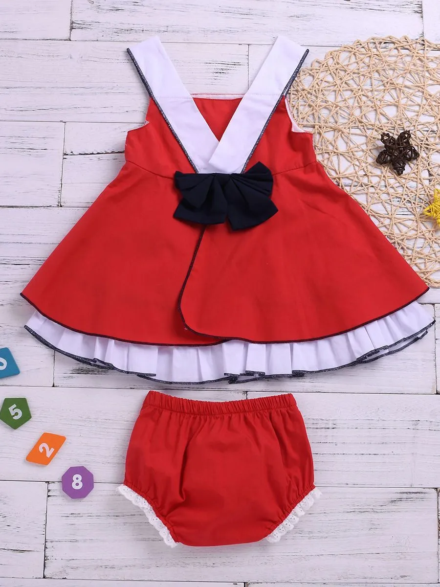 2-Piece Baby Girl Suspender Dress   Lace Bread Pants