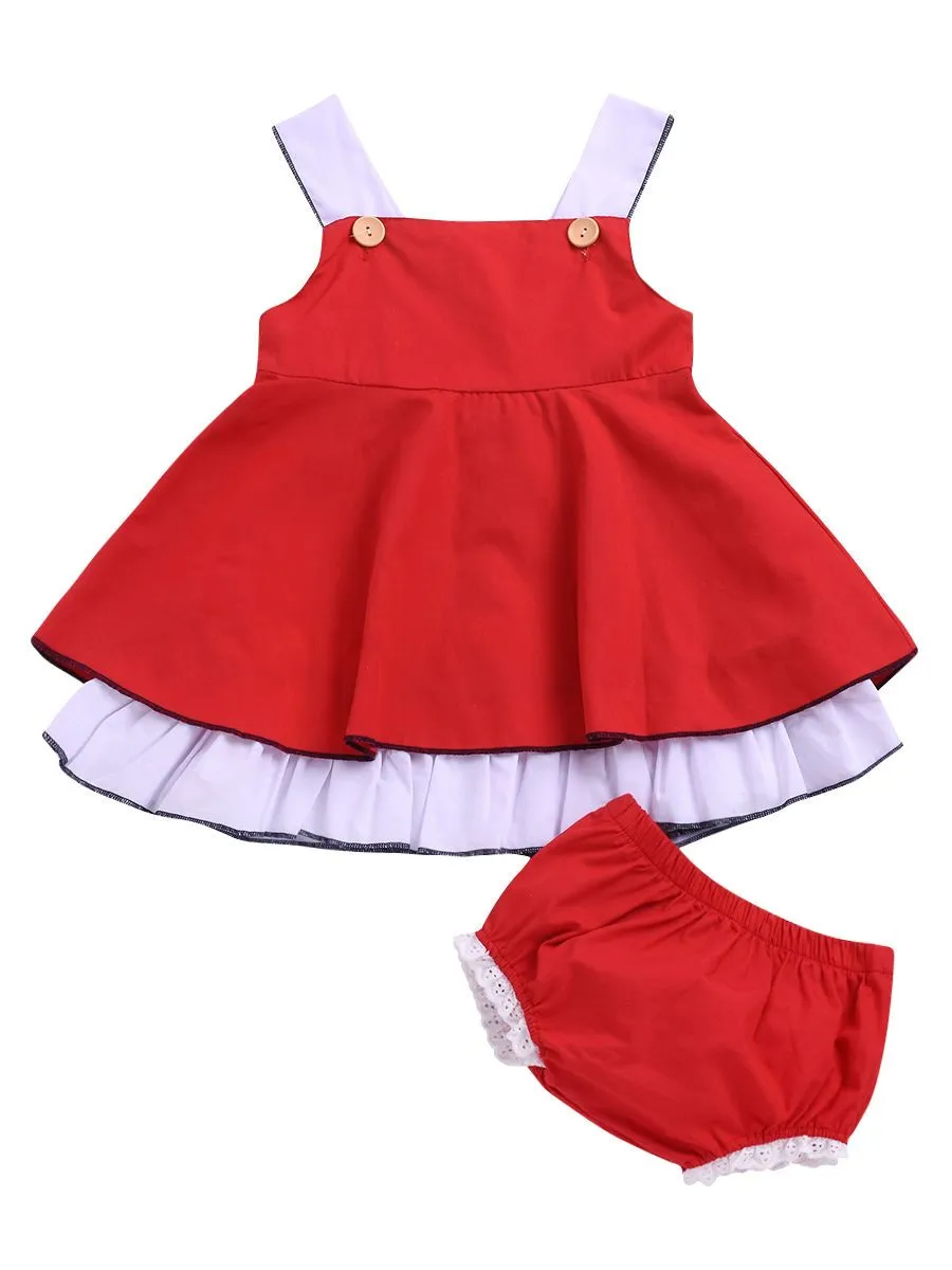 2-Piece Baby Girl Suspender Dress   Lace Bread Pants