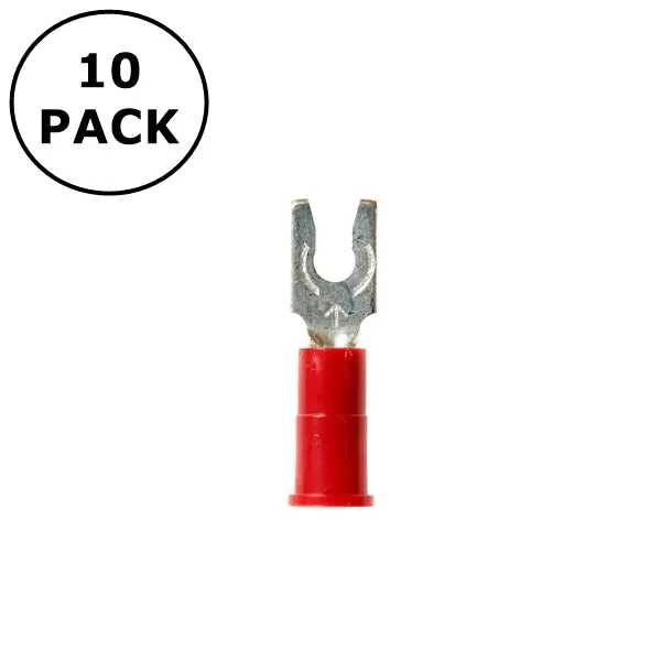 (2700) #4 Stud Red Vinyl Insulated Locking Fork Terminals 22-18AWG Wire 10 Pack