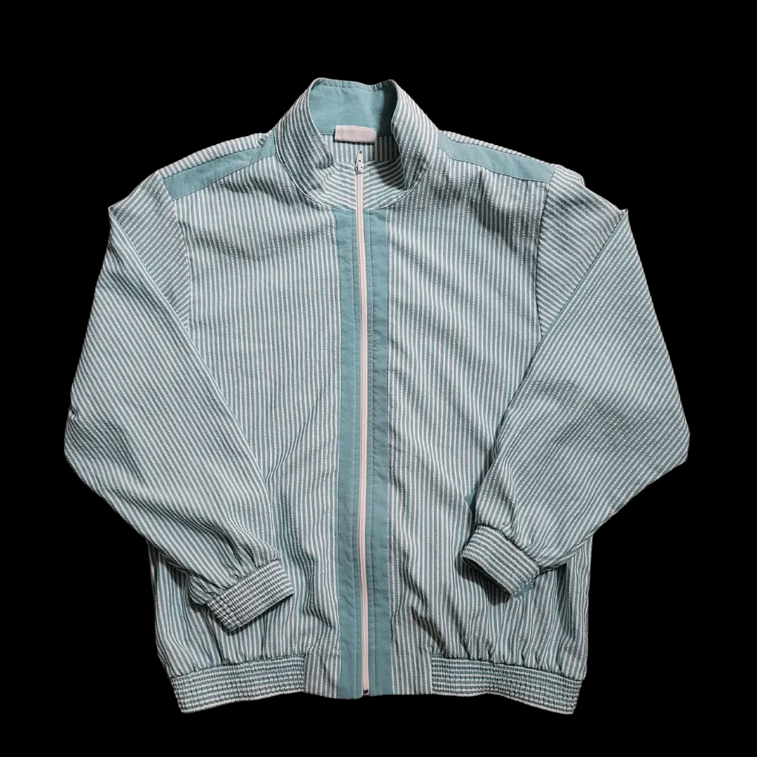 90's VINTAGE WOMEN'S SEAFOAM SEERSUCKER BOMBER