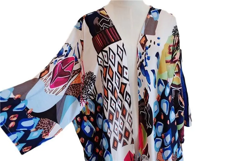 Abstract Print Maxi Kimono