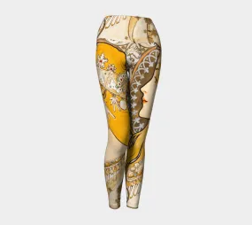 Art Deco Vintage Illustration Yoga Leggings