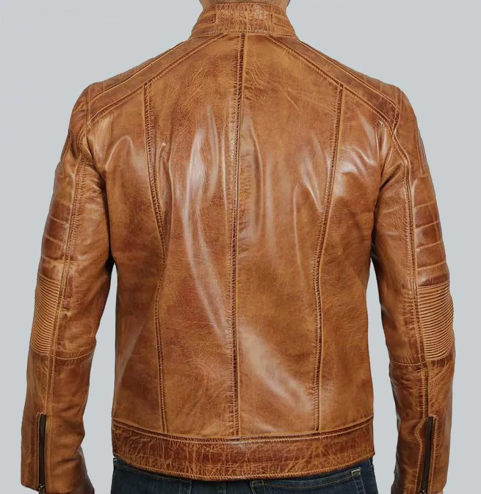 Austin Men's Cafe Racer Lambskin Tan Leather Jacket