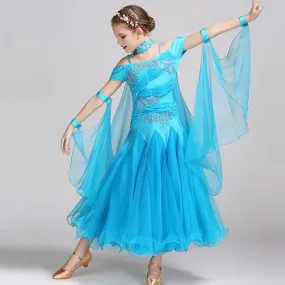 #B101 Floating Sleeves Childs Modern Dance Costumes-Ballroom Dress- Girls Ballroom Competition Dress