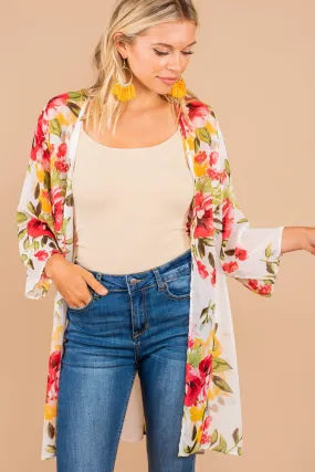 Back To Beauty Ivory White Floral Kimono