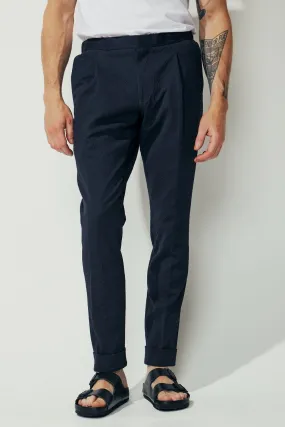 Bailey Trouser - Navy Cotton Seersucker