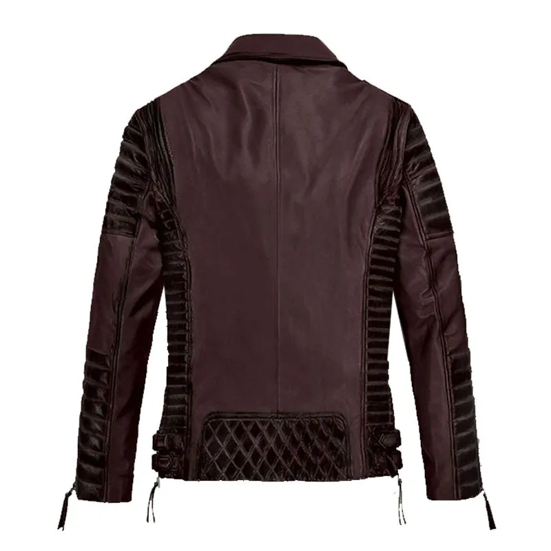 Best Style Fashion Biker Leather Charles Burnt Wine Leather Jacket