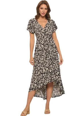 Black & Tan Floral Printed Maxi Dress Made in USA