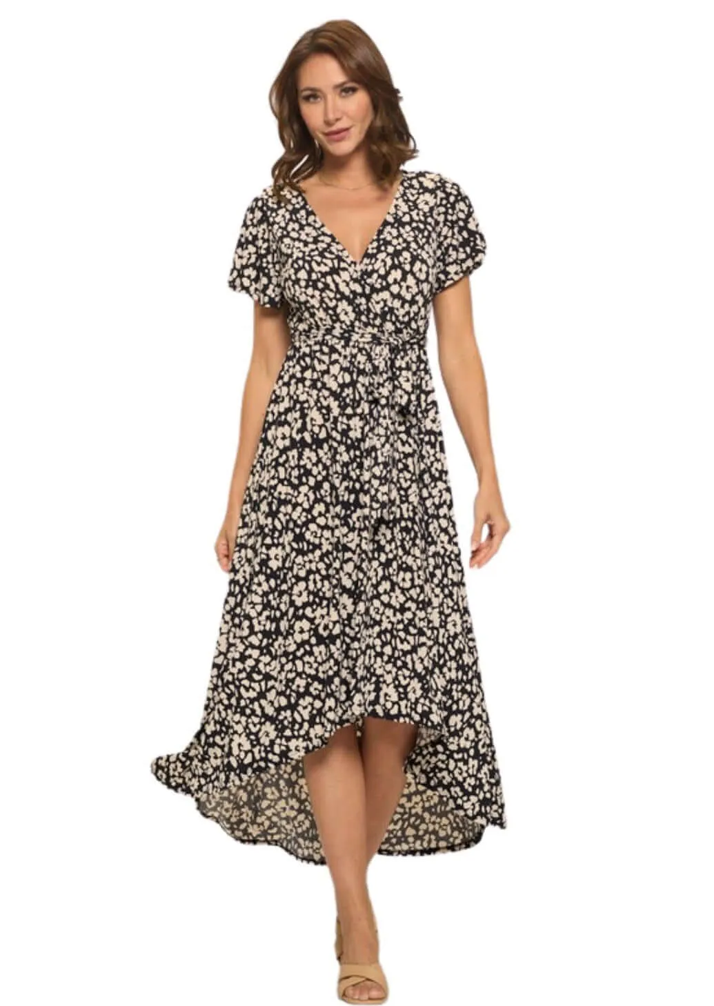 Black & Tan Floral Printed Maxi Dress Made in USA