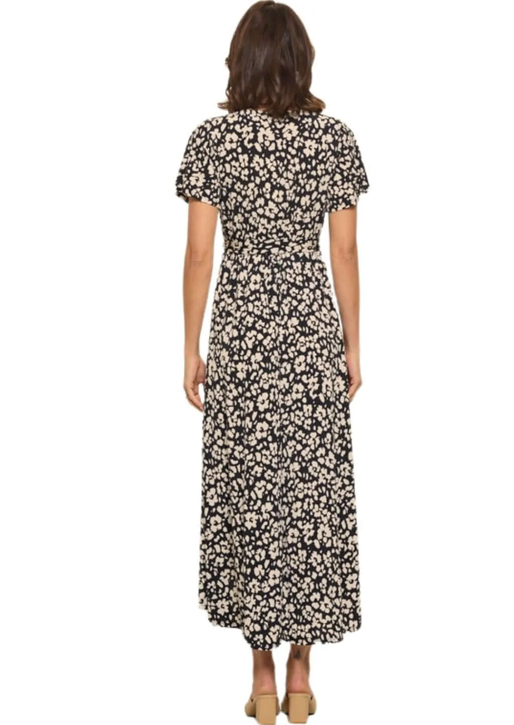 Black & Tan Floral Printed Maxi Dress Made in USA