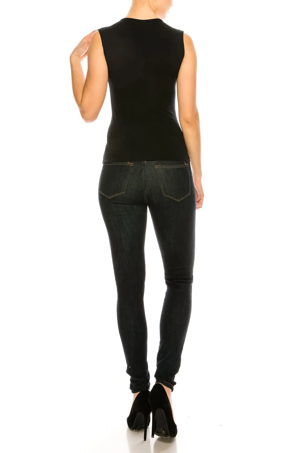 Black Microfiber Sleeveless Layering Shell Top