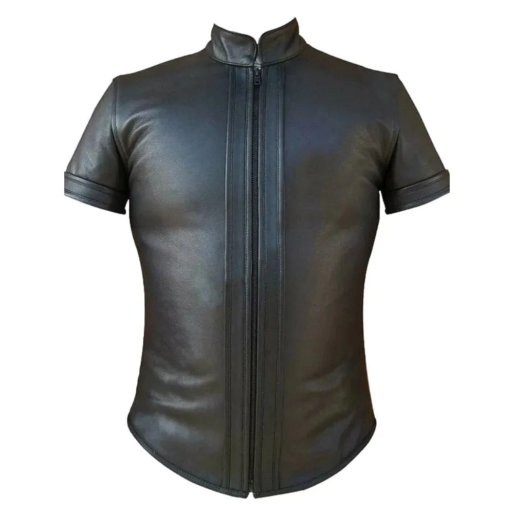 Black Zip Leather Biker Shirt