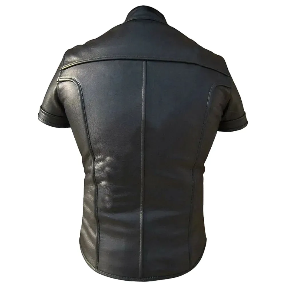 Black Zip Leather Biker Shirt