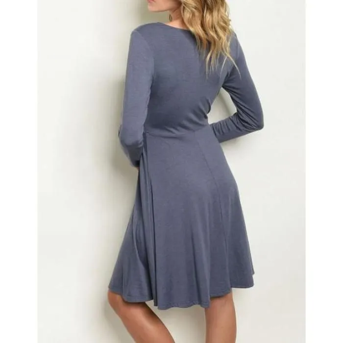 Blue Faux Wrap Dress