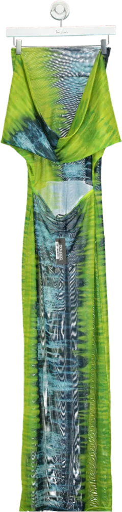 Boohoo Green Cowl Neck Tie Dye Mesh Maxi Dress UK 12