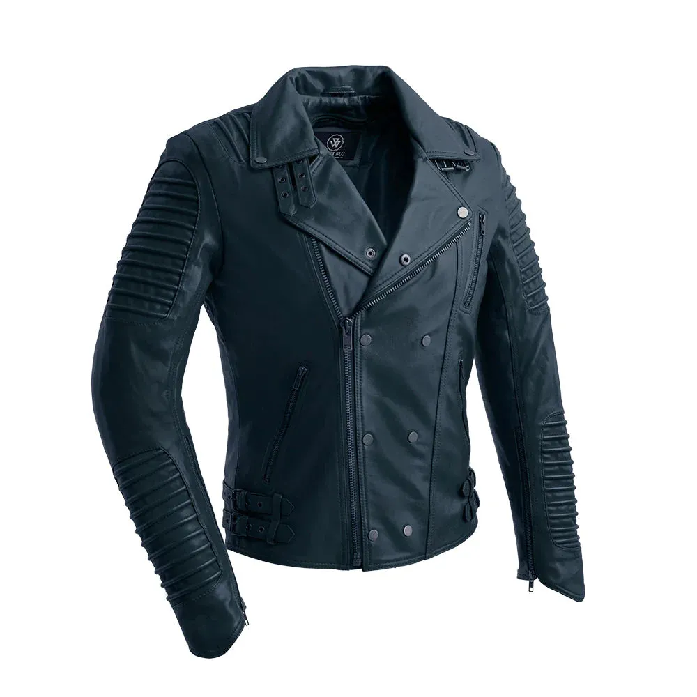 Brooklyn Mens Lambskin Leather Jacket Navy Blue