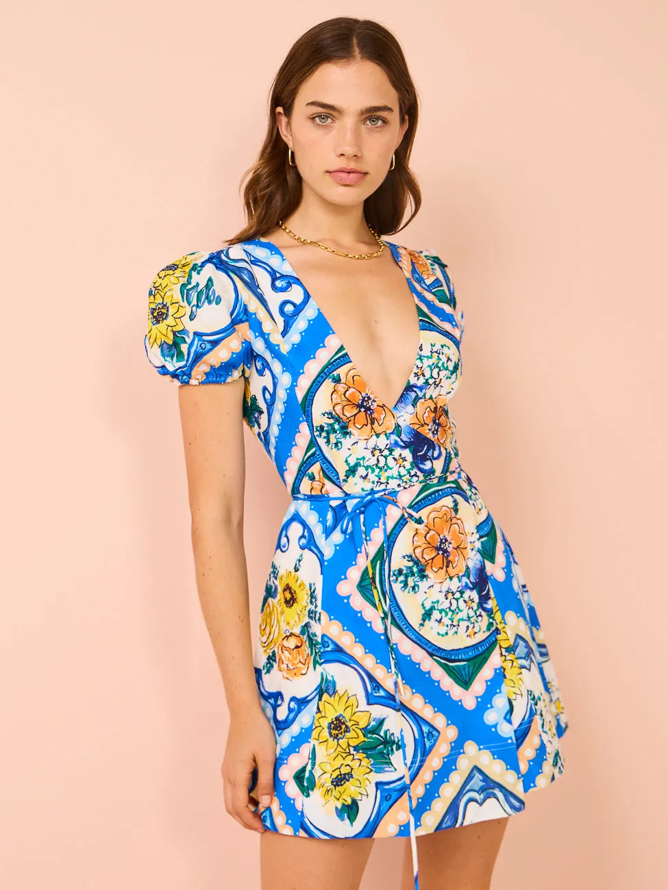 By Nicola Havana Wrap Mini Dress in Azure Floral