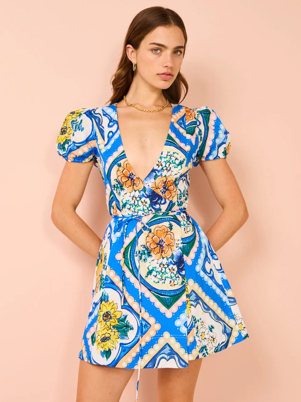 By Nicola Havana Wrap Mini Dress in Azure Floral