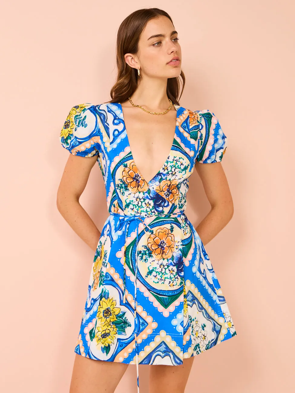 By Nicola Havana Wrap Mini Dress in Azure Floral