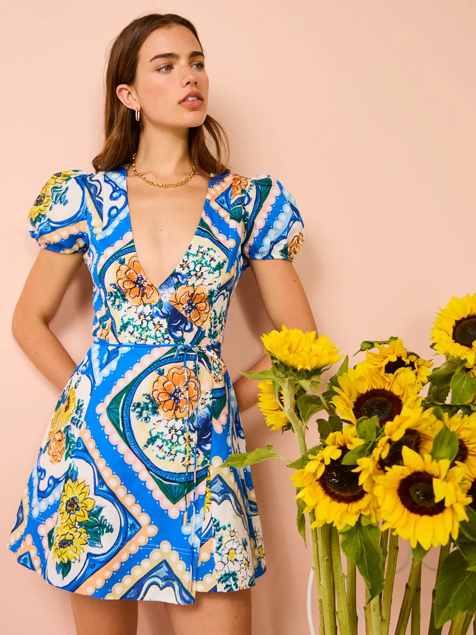 By Nicola Havana Wrap Mini Dress in Azure Floral