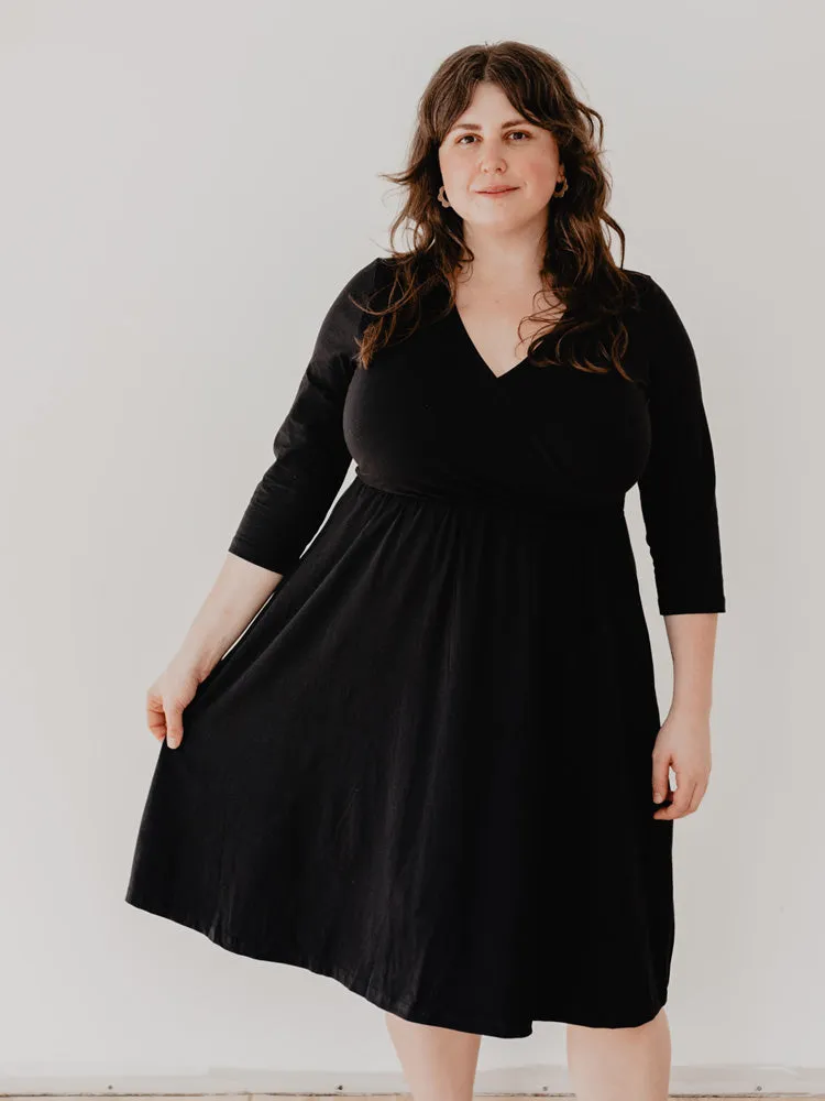 Callie 3/4 Sleeve Wrap Dress - Black