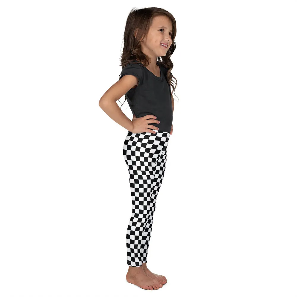 Checkered Kids Girls Leggings (2T-7), Black and White Check Toddler Children Cute Printed Yoga Pants Fun Tights Gift