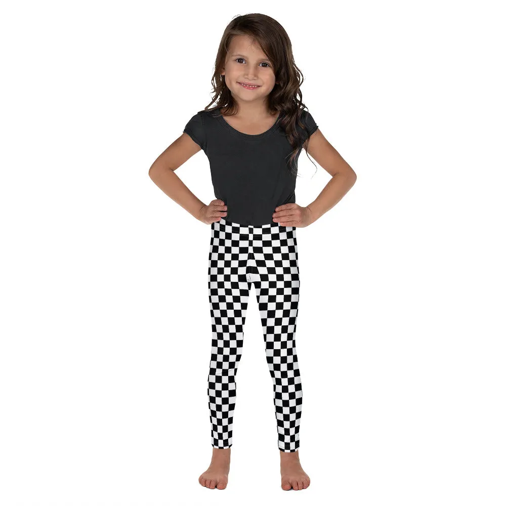 Checkered Kids Girls Leggings (2T-7), Black and White Check Toddler Children Cute Printed Yoga Pants Fun Tights Gift