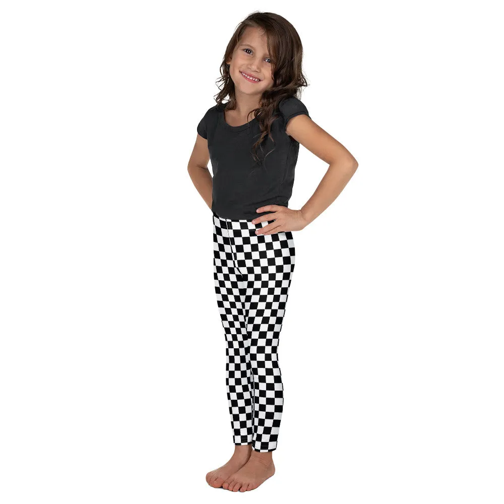 Checkered Kids Girls Leggings (2T-7), Black and White Check Toddler Children Cute Printed Yoga Pants Fun Tights Gift