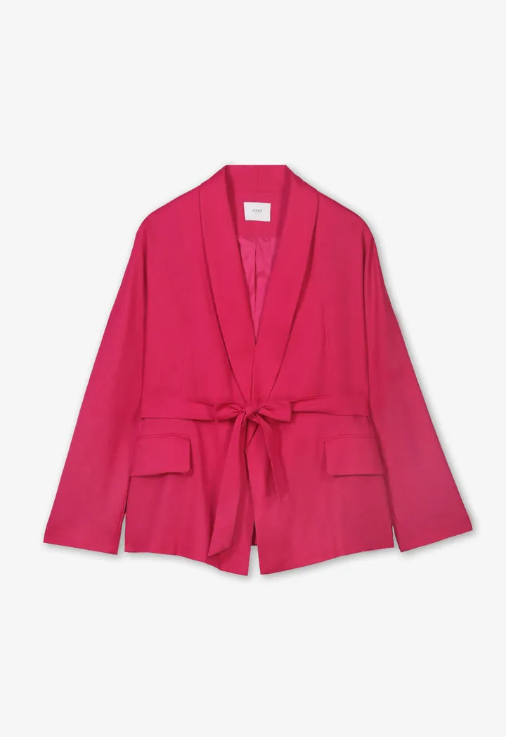 Choice Long Sleeve Belted Solid Jacket Fuchsia