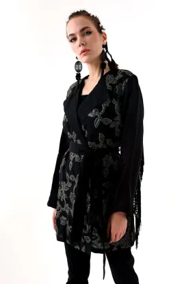 Choice Sequins Embroidery Kimono Jacket Black