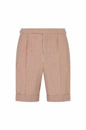 Claret/White Seersucker Striped Dress Shorts