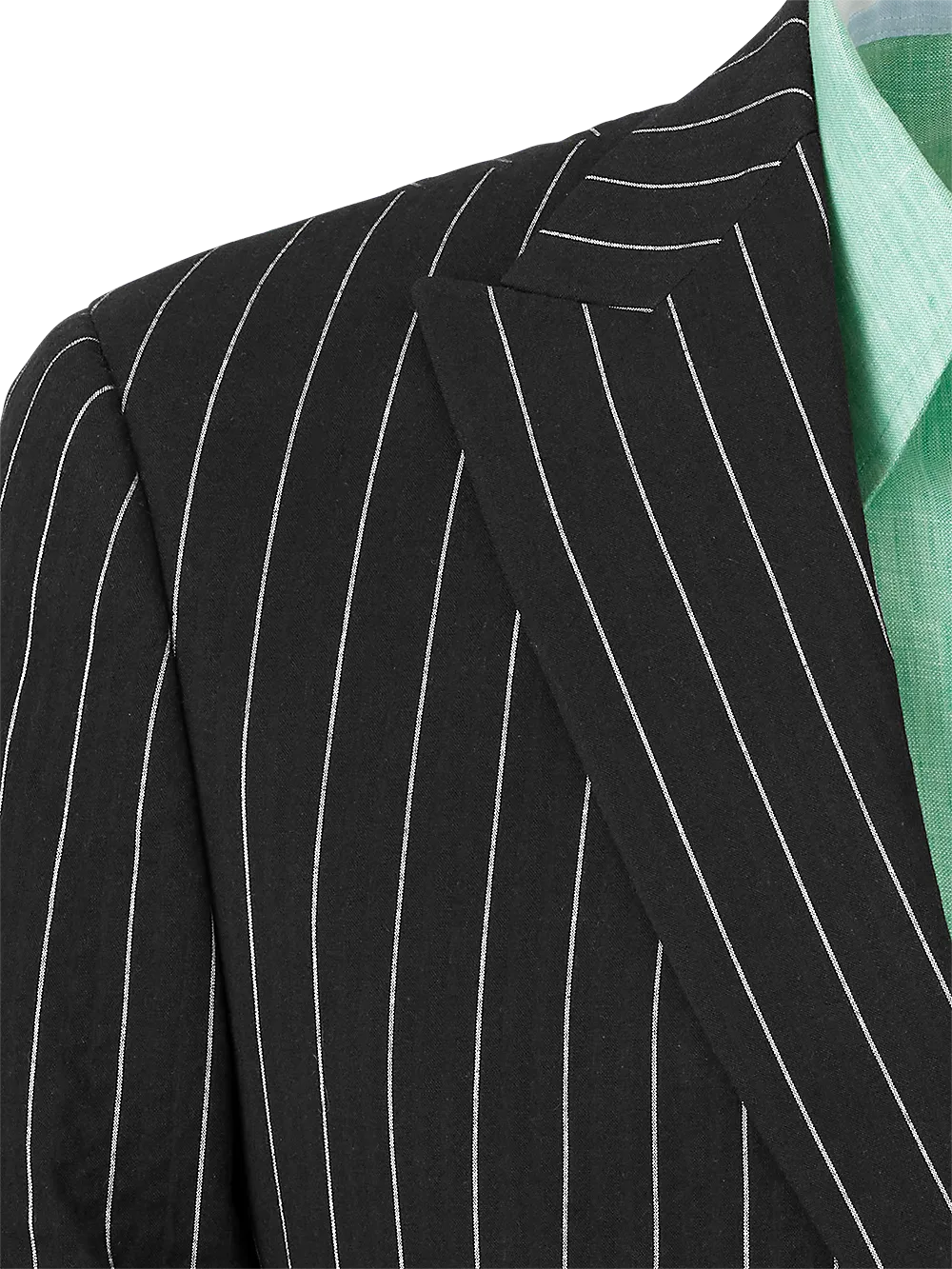 Cotton Stretch Seersucker Pinstripe Peak Lapel Suit Jacket - Black