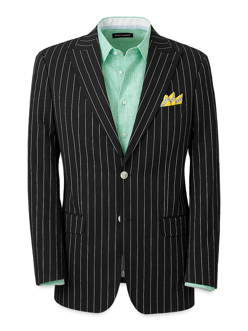 Cotton Stretch Seersucker Pinstripe Peak Lapel Suit Jacket - Black