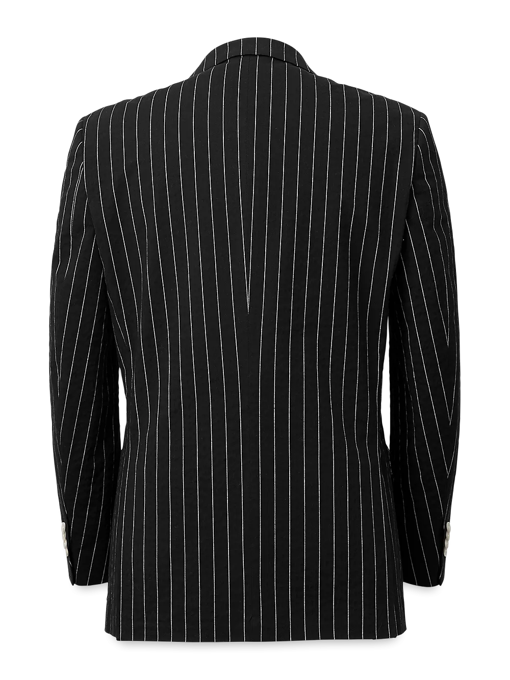 Cotton Stretch Seersucker Pinstripe Peak Lapel Suit Jacket - Black