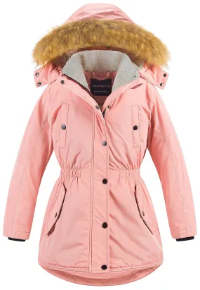 CREATMO US Girl's Winter Parka Coat Puffer Jacket Padded Overcoat With Fur Hood Pink 14/16