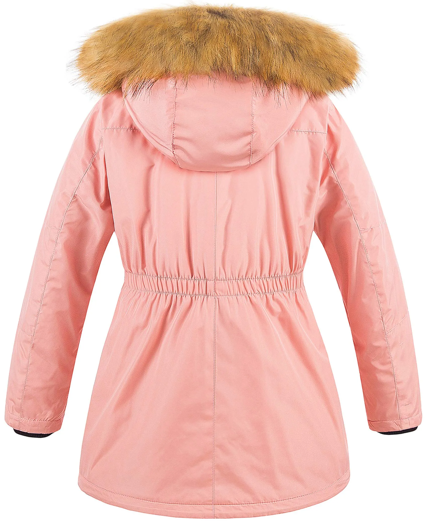 CREATMO US Girl's Winter Parka Coat Puffer Jacket Padded Overcoat With Fur Hood Pink 14/16