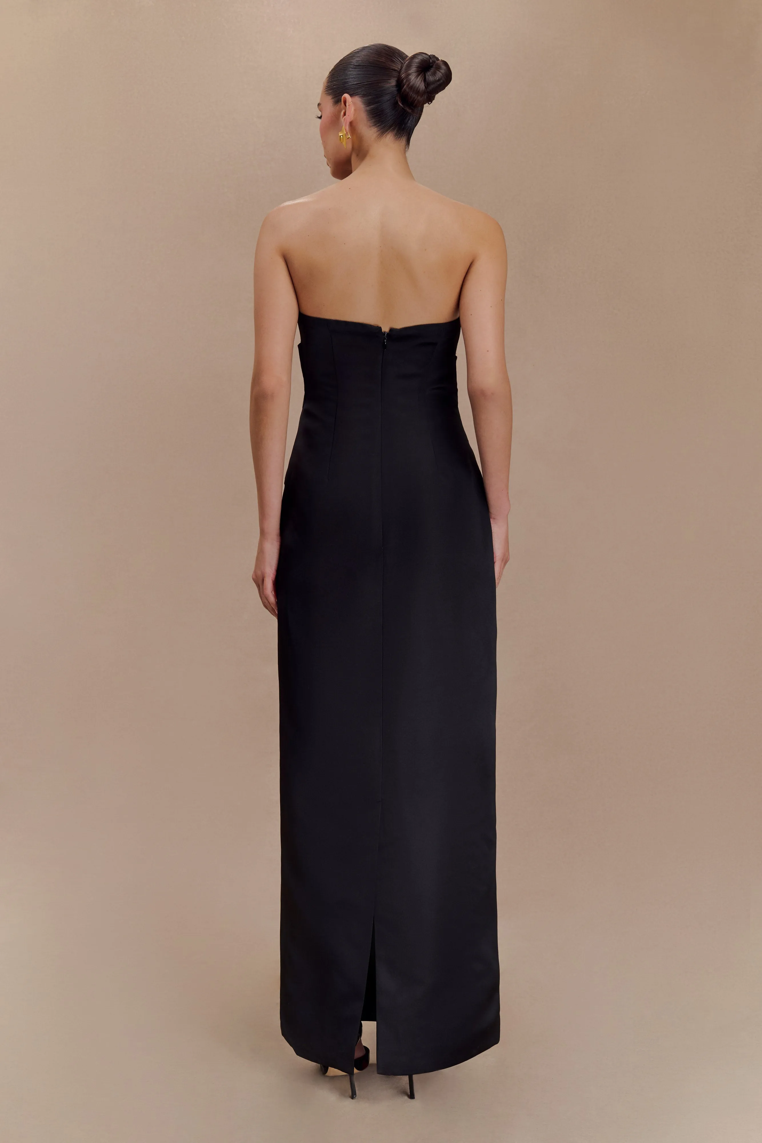 Cyrill Strapless Satin Structured Maxi Dress - Black