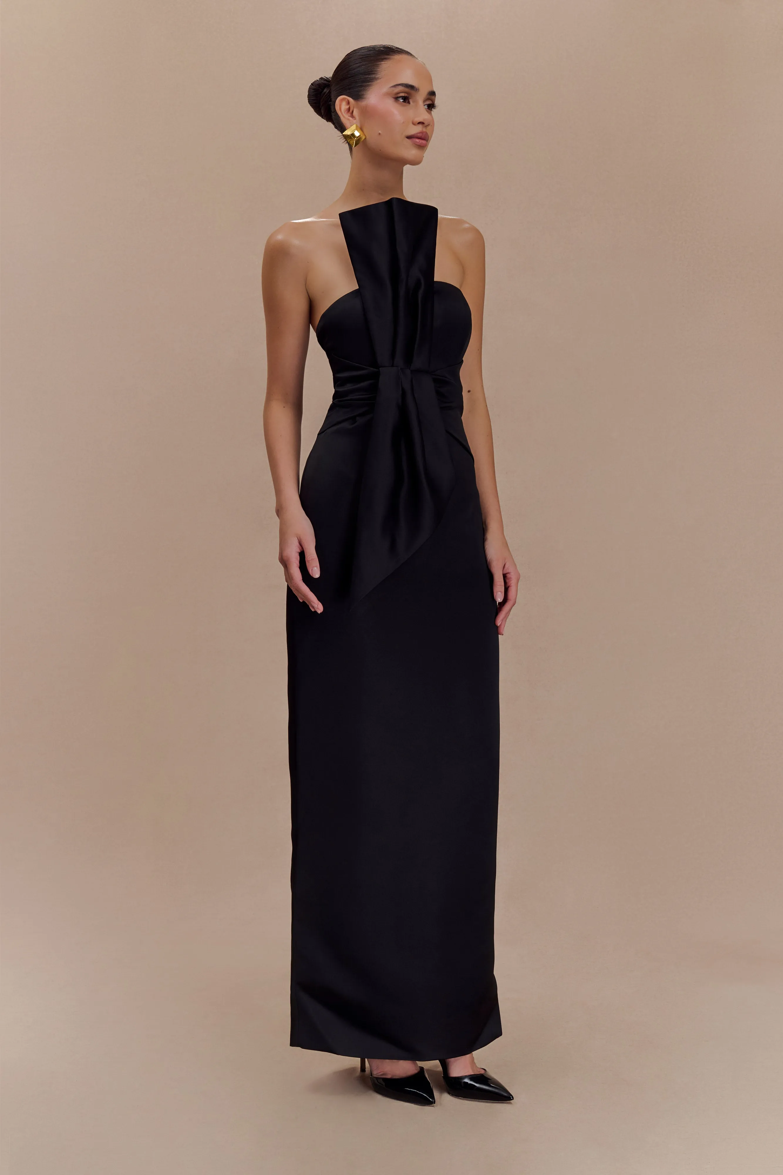 Cyrill Strapless Satin Structured Maxi Dress - Black