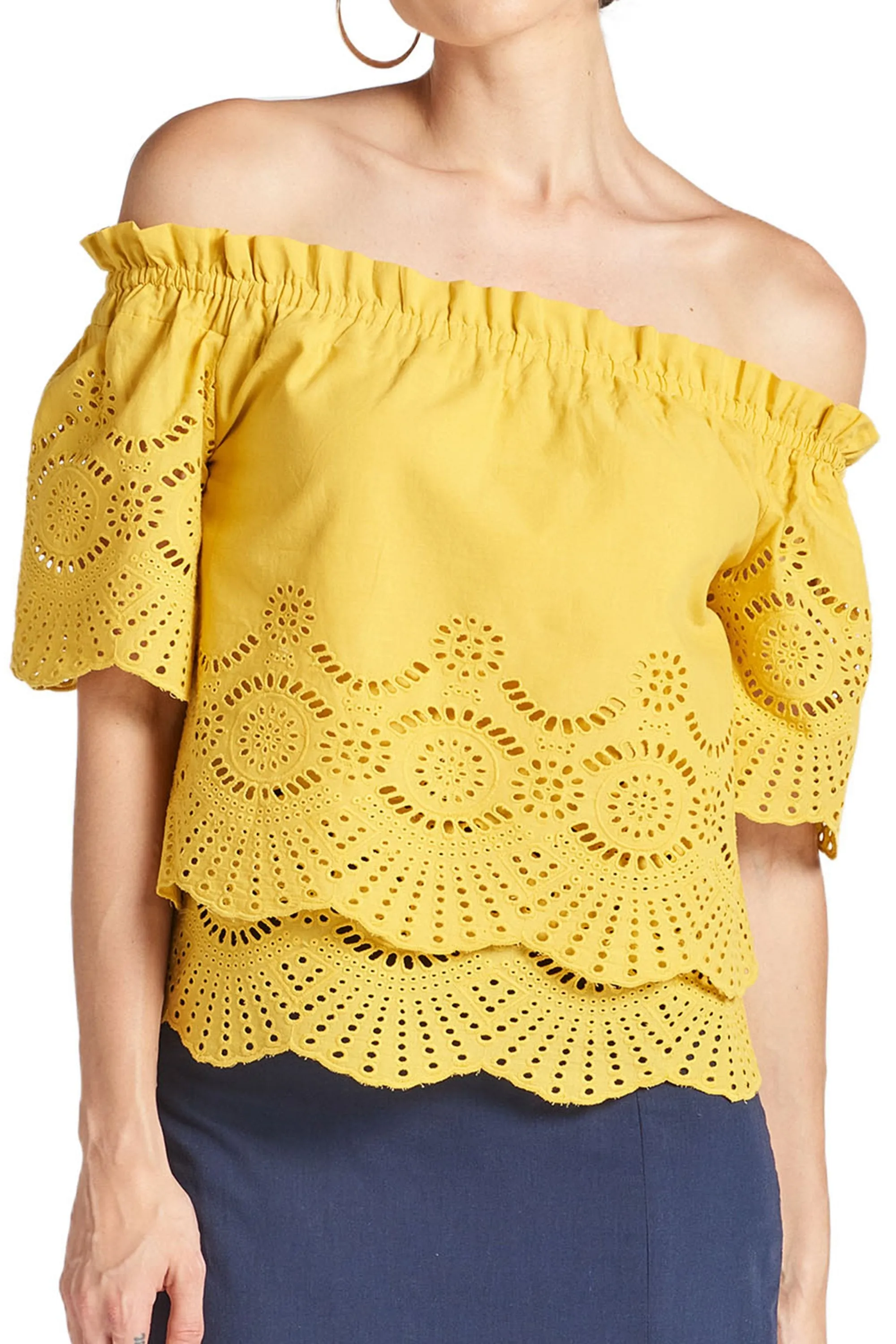 Daisy Top - Double layer off the shoulder cotton eyelet top with