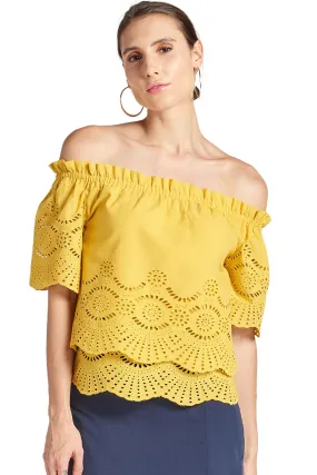 Daisy Top - Double layer off the shoulder cotton eyelet top with