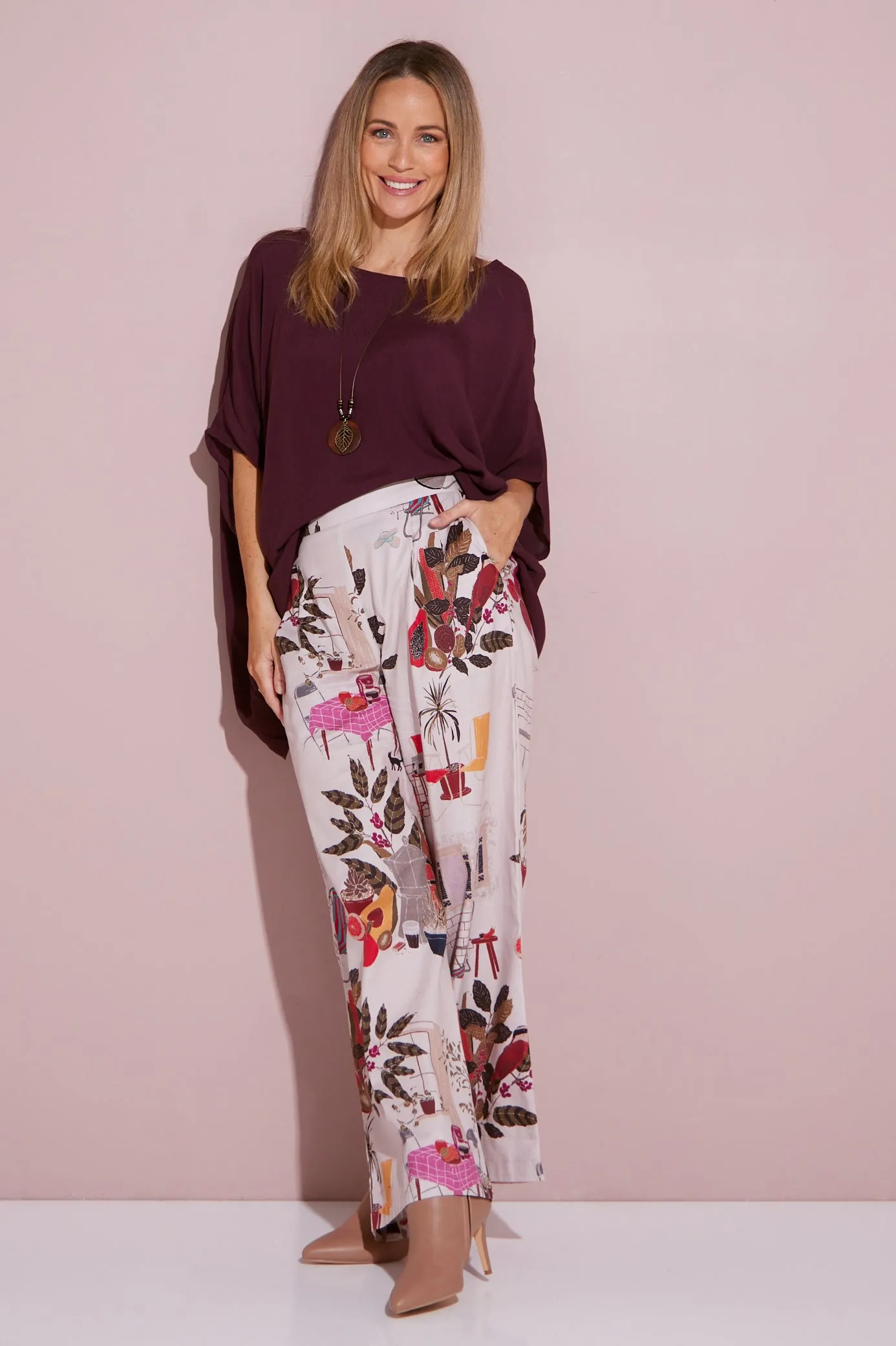 Daria Wide Leg Pants - Pink Tea Time