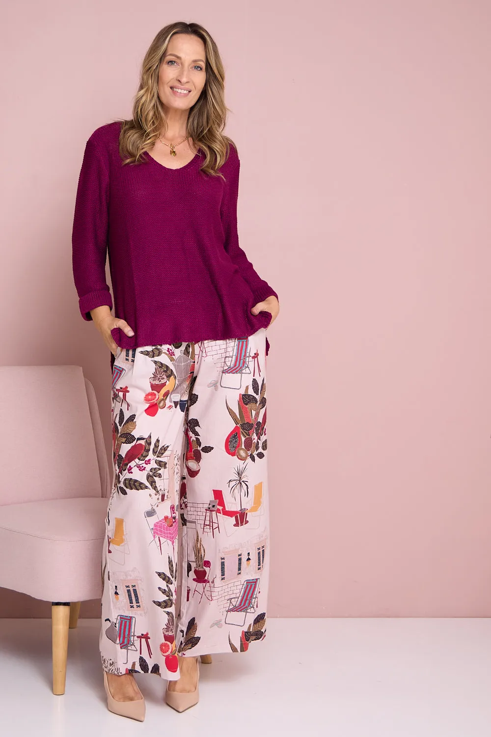 Daria Wide Leg Pants - Pink Tea Time