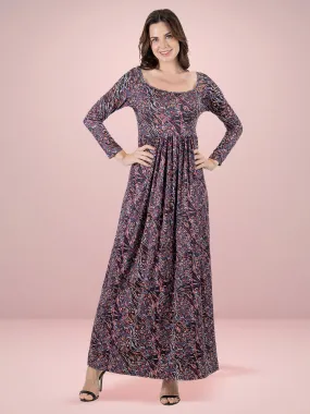 Fall Floral Long Sleeve Pleated Maxi Dress