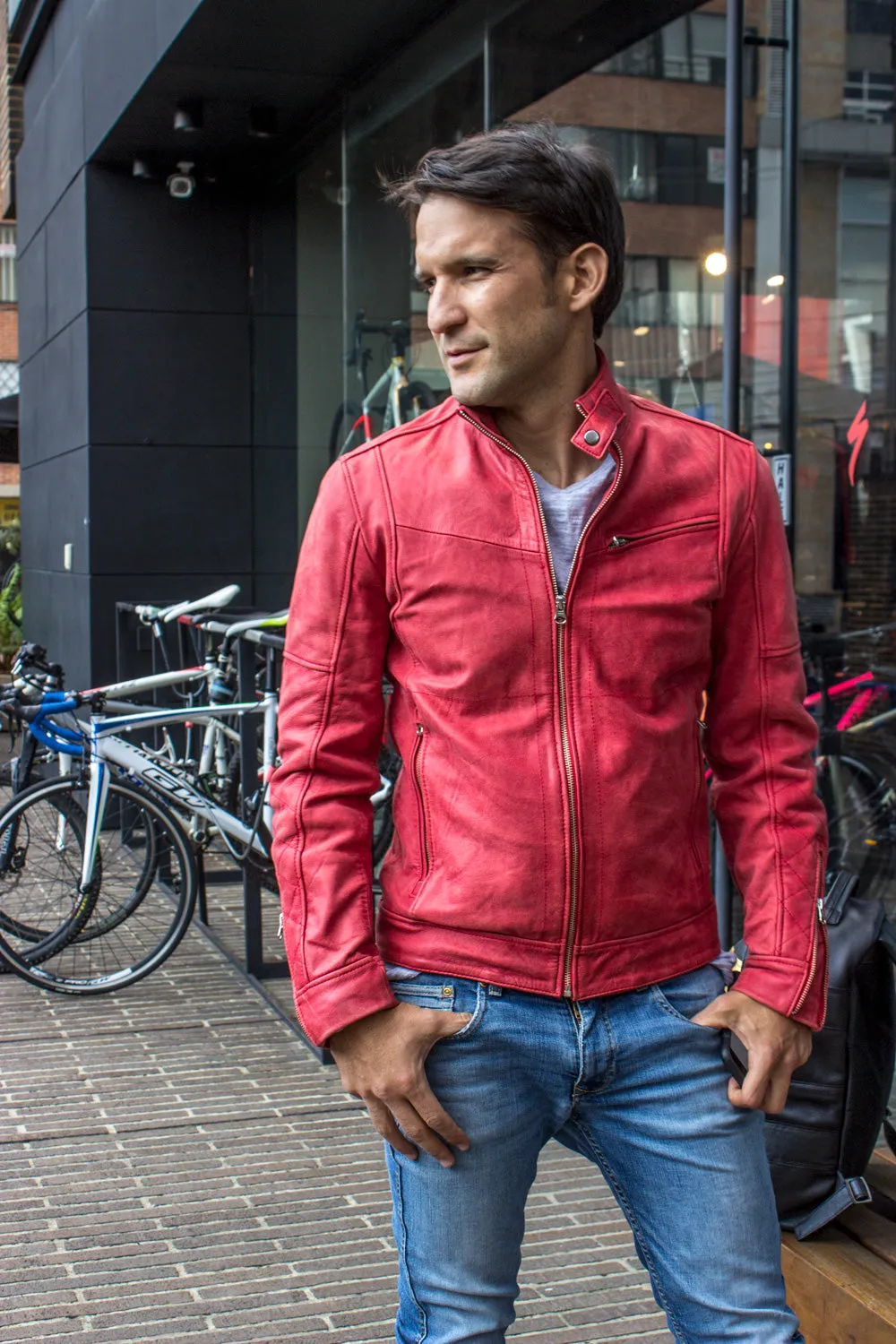 FARGON RR Leather Jacket Pre-washed Red