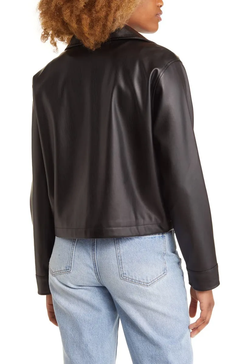 Faux Leather Crop Shirt Jacket