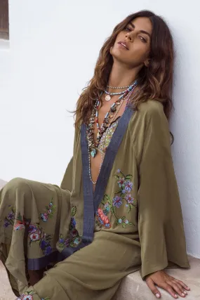 Floral Embroidery Kimono Cover-Up