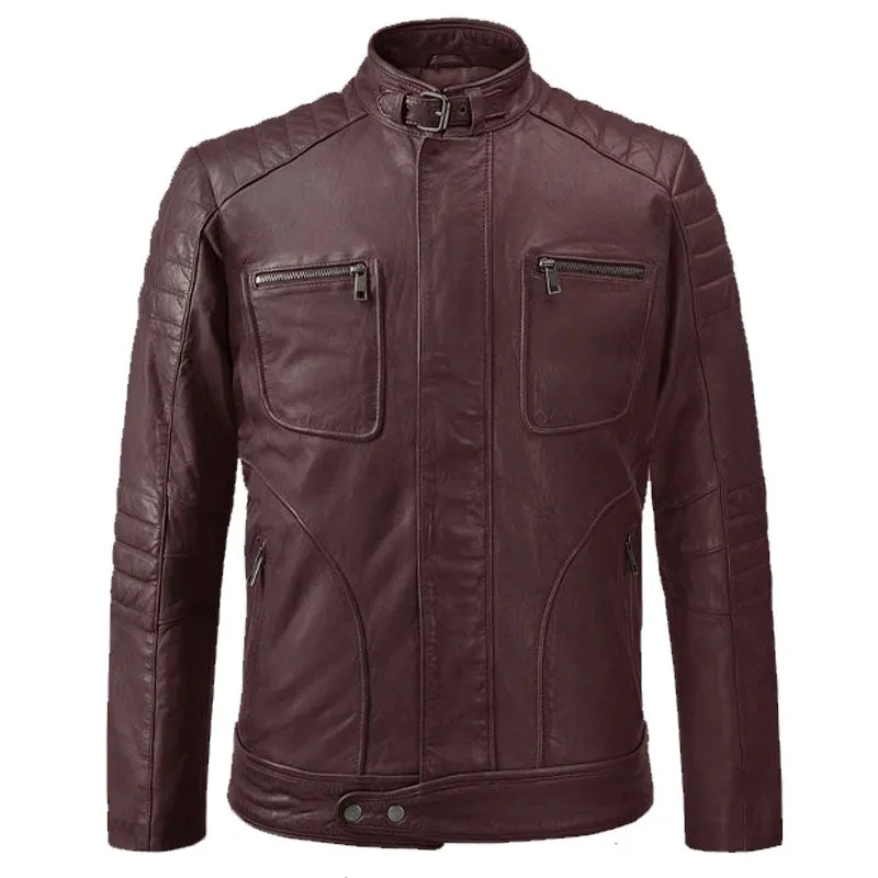 Genuine Best Looking Firefly Moto Burgundy Fashion Motorcycle Leather Jacket