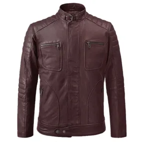 Genuine Best Looking Firefly Moto Burgundy Fashion Motorcycle Leather Jacket