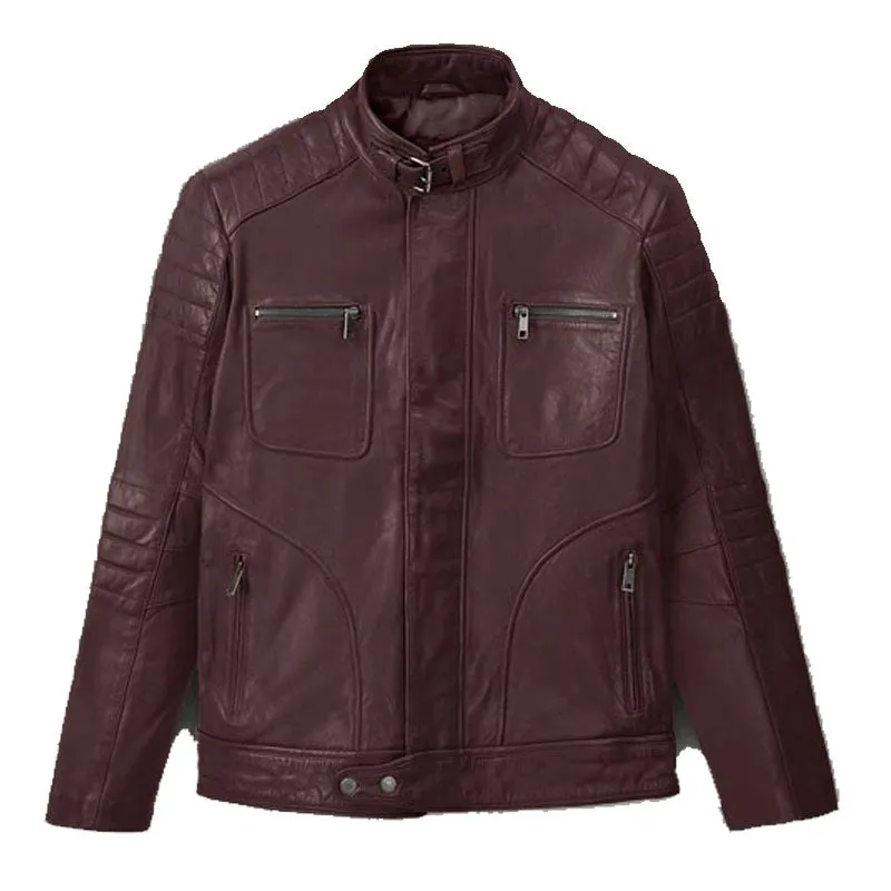 Genuine Best Looking Firefly Moto Burgundy Fashion Motorcycle Leather Jacket