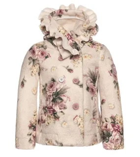 Girls Cream Floral Frill Jacket